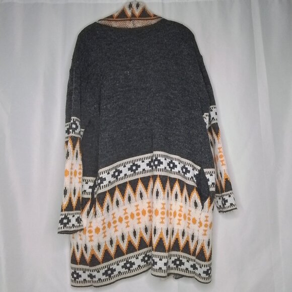 BIBI LONG OPEN FRONT ETHNIC AZTEC COZY CARDIGAN SIZE L - Picture 2 of 5